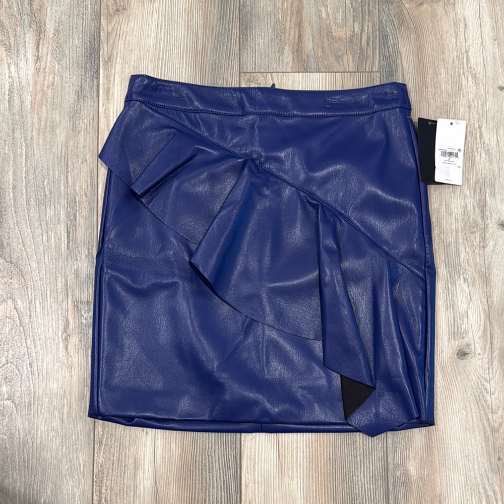 Elegant Faux Leather Blue Skirt